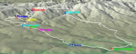 mapa 3D com projeco do trilho na Serra da Estrela